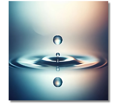 Drip Single water drop creates ripples on a serene gradient background.